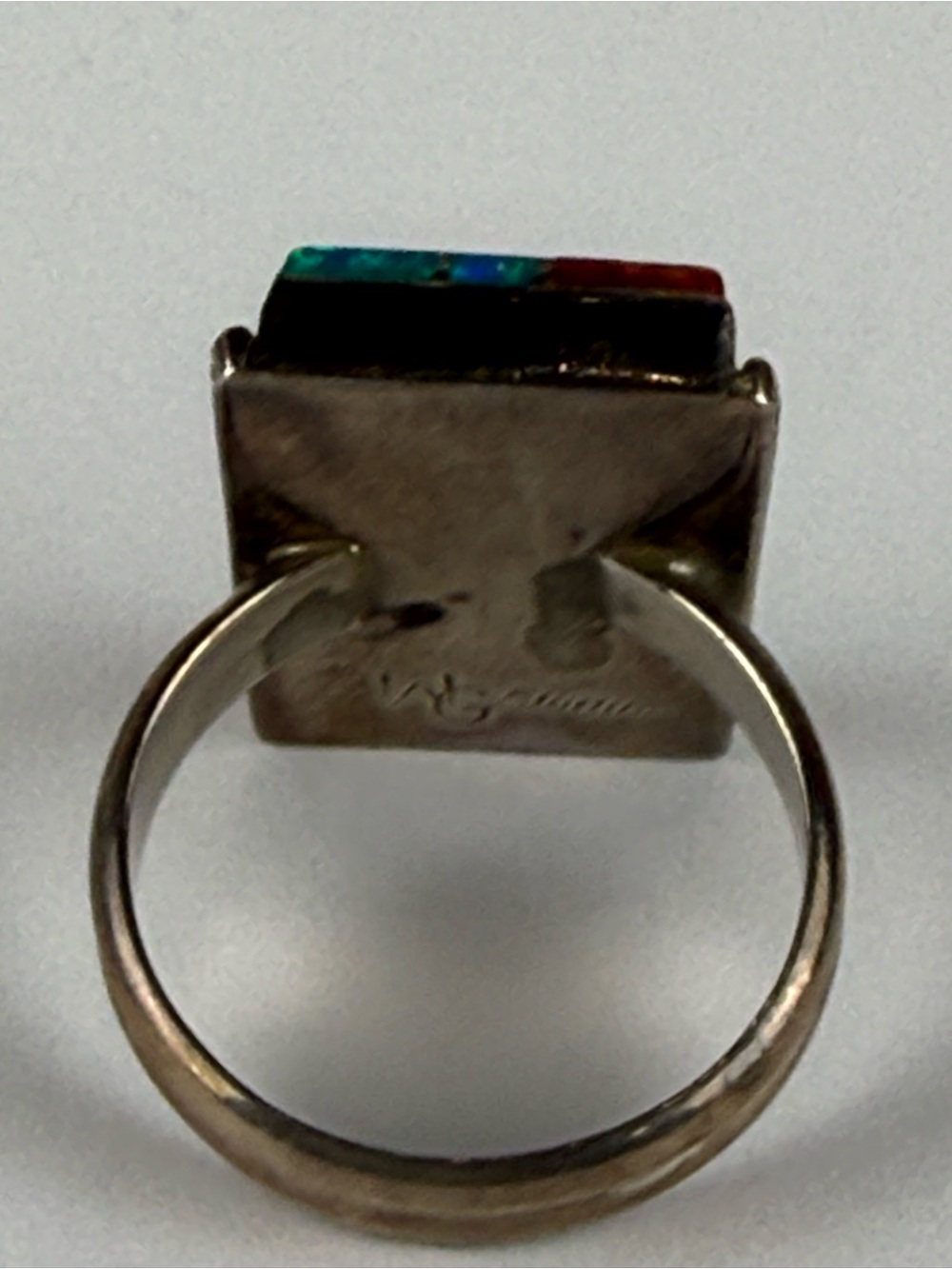 Native American Spiny Oyster, Lab Created Opal Sterling Silver Signed WG 8.75 - Picture 6 of 16